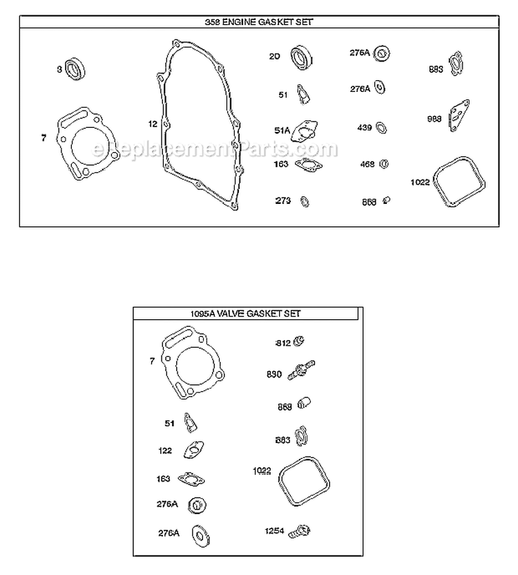 Engine Gasket Set Value Gasket Kit Diagram and Parts List for 384445-0112-E1  Briggs and Stratton Engine